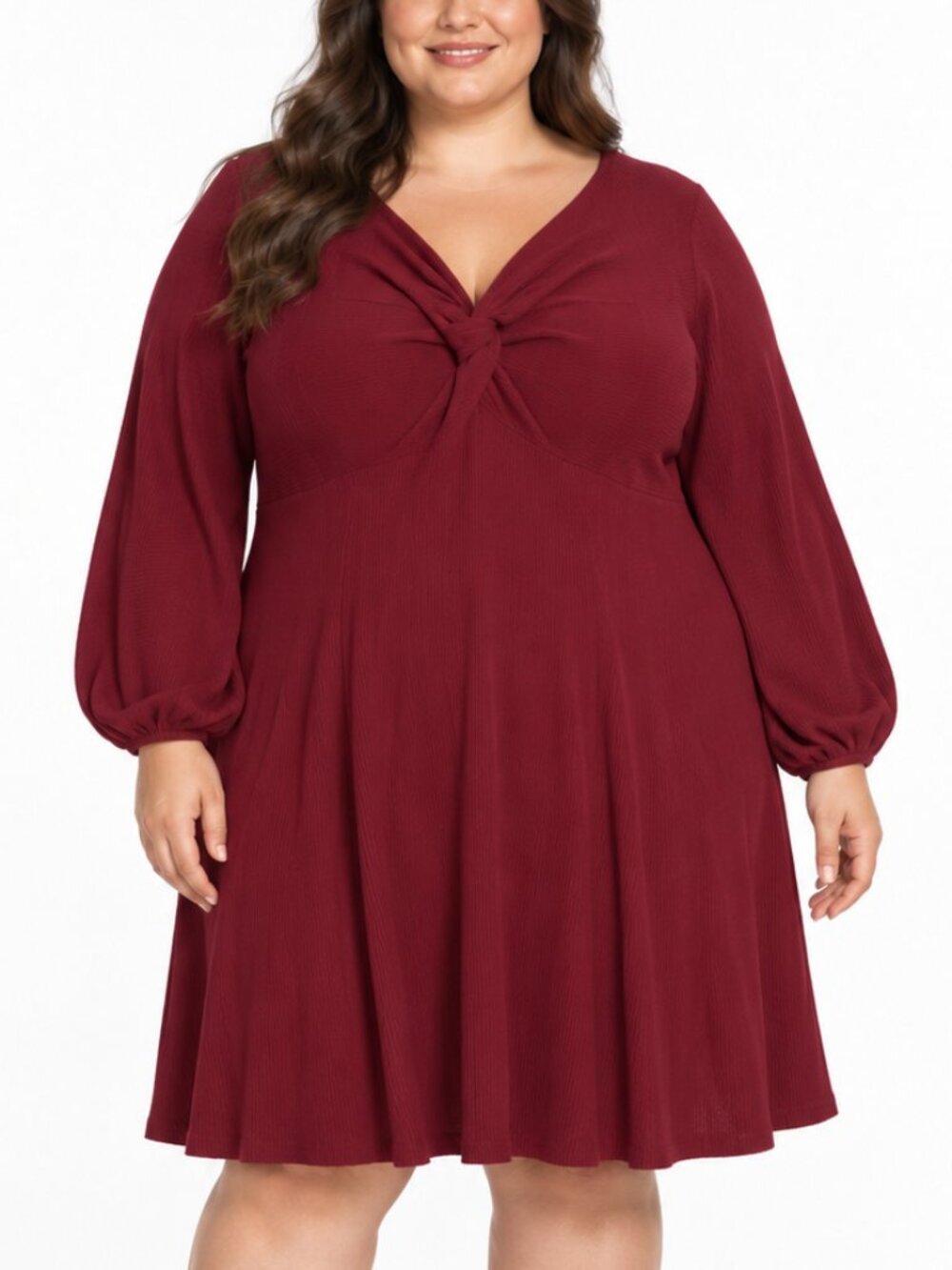 Plus Size 4X Knit Ribbed Knit Twist Front Long Sleeve A-Line Sweater Dress Comfy